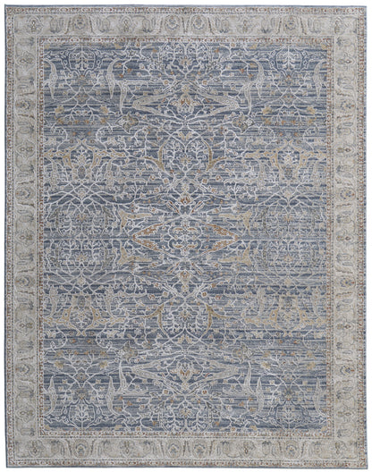 8 x 10 Taupe & Blue Ikat Power Loom Rug With Fringe