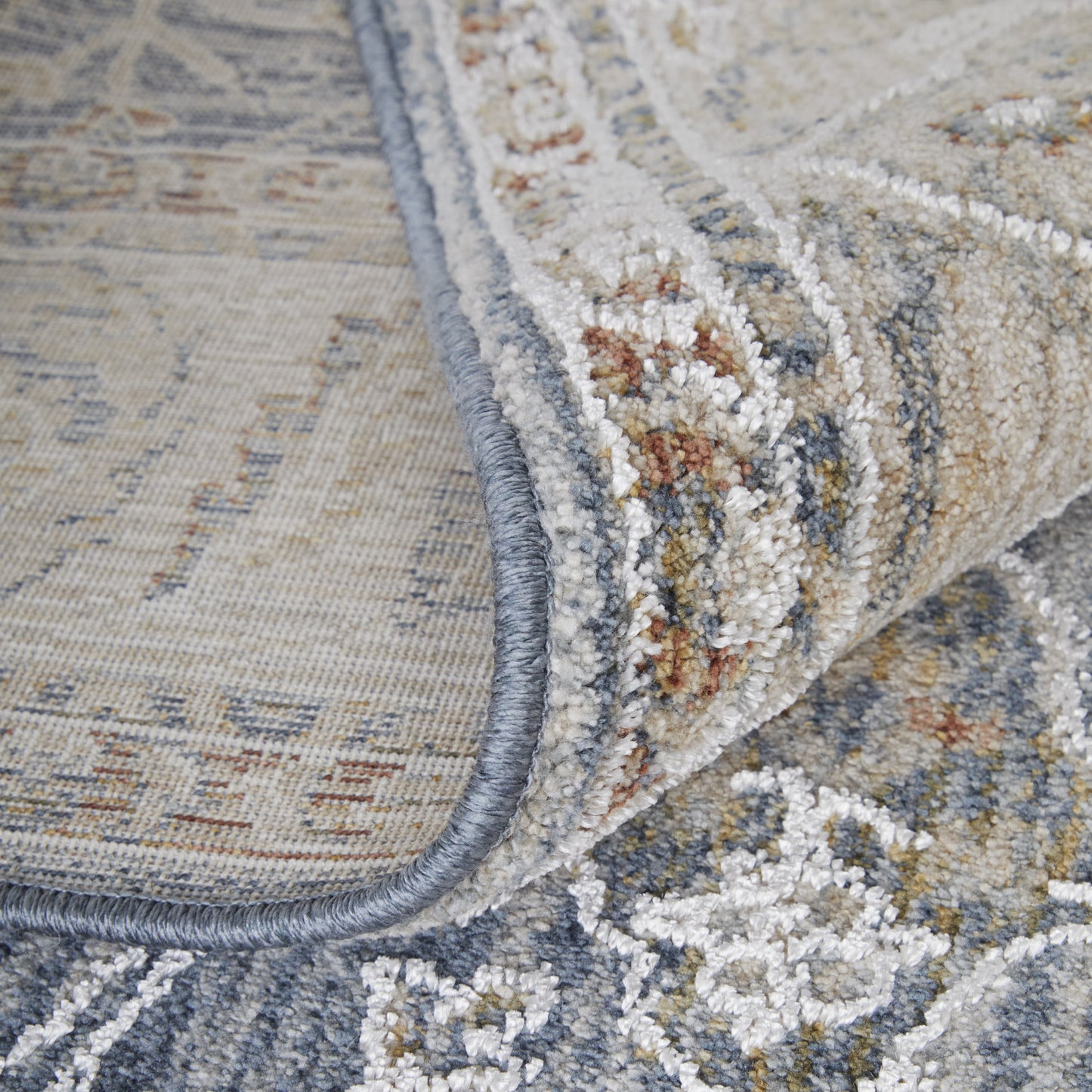 8 x 10 Taupe & Blue Ikat Power Loom Rug With Fringe