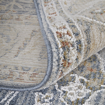 8 x 10 Taupe & Blue Ikat Power Loom Rug With Fringe