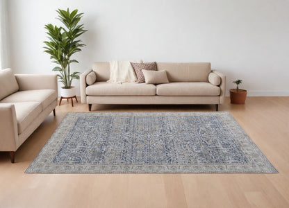 8 x 10 Taupe & Blue Ikat Power Loom Rug With Fringe