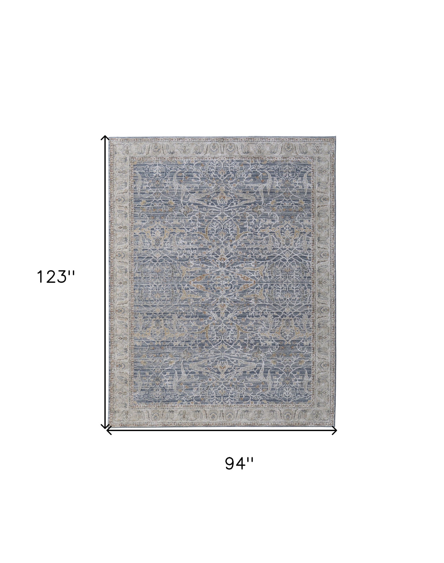 8 x 10 Taupe & Blue Ikat Power Loom Rug With Fringe