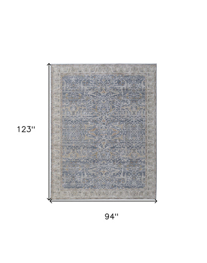 8 x 10 Taupe & Blue Ikat Power Loom Rug With Fringe