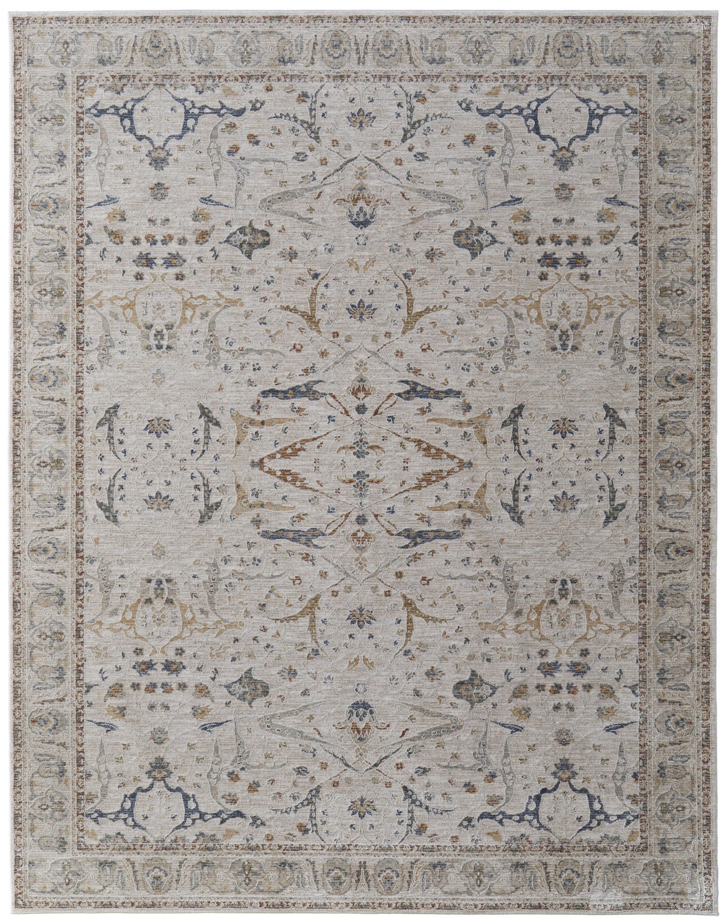 8 x 10 Gray Blue & Red Ikat Power Loom Rug With Fringe