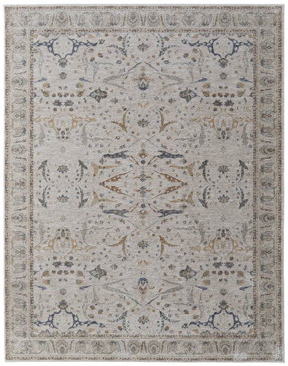 8 x 10 Gray Blue & Red Ikat Power Loom Rug With Fringe