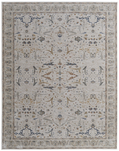 8 x 10 Gray Blue & Red Ikat Power Loom Rug With Fringe