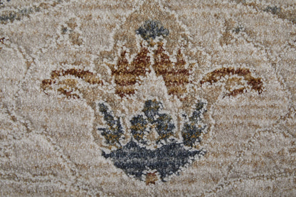 8 x 10 Gray Blue & Red Ikat Power Loom Rug With Fringe
