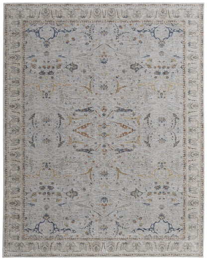8 x 10 Gray Blue & Red Ikat Power Loom Rug With Fringe