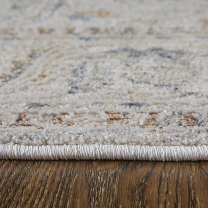 8 x 10 Gray Blue & Red Ikat Power Loom Rug With Fringe