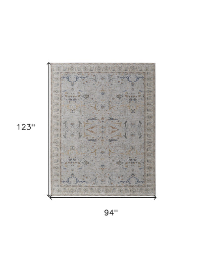 8 x 10 Gray Blue & Red Ikat Power Loom Rug With Fringe