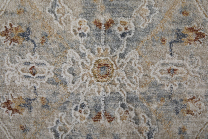 8 x 10 Ivory Tan & Blue Power Loom Rug With Fringe