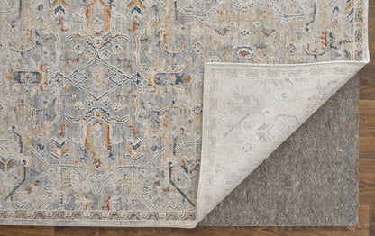 8 x 10 Ivory Tan & Blue Power Loom Rug With Fringe