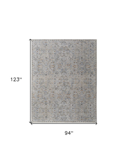 8 x 10 Ivory Tan & Blue Power Loom Rug With Fringe