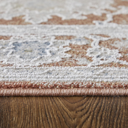 8 x 10 Red Blue & Ivory Floral Power Loom Rug With Fringe