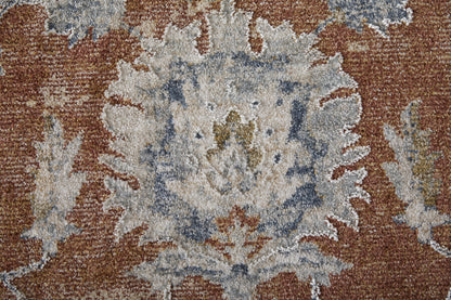 8 x 10 Red Blue & Ivory Floral Power Loom Rug With Fringe
