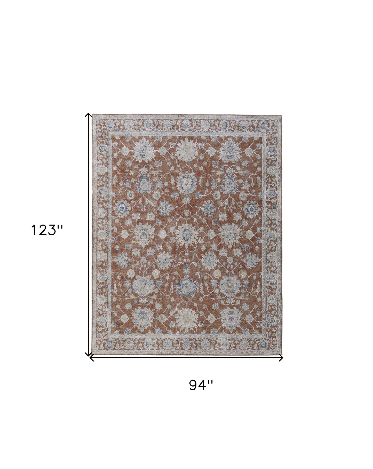 8 x 10 Red Blue & Ivory Floral Power Loom Rug With Fringe