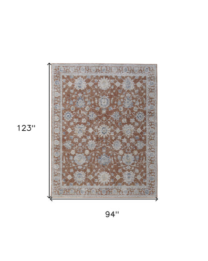 8 x 10 Red Blue & Ivory Floral Power Loom Rug With Fringe