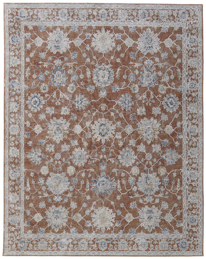 8 x 10 Red Blue & Ivory Floral Power Loom Rug With Fringe