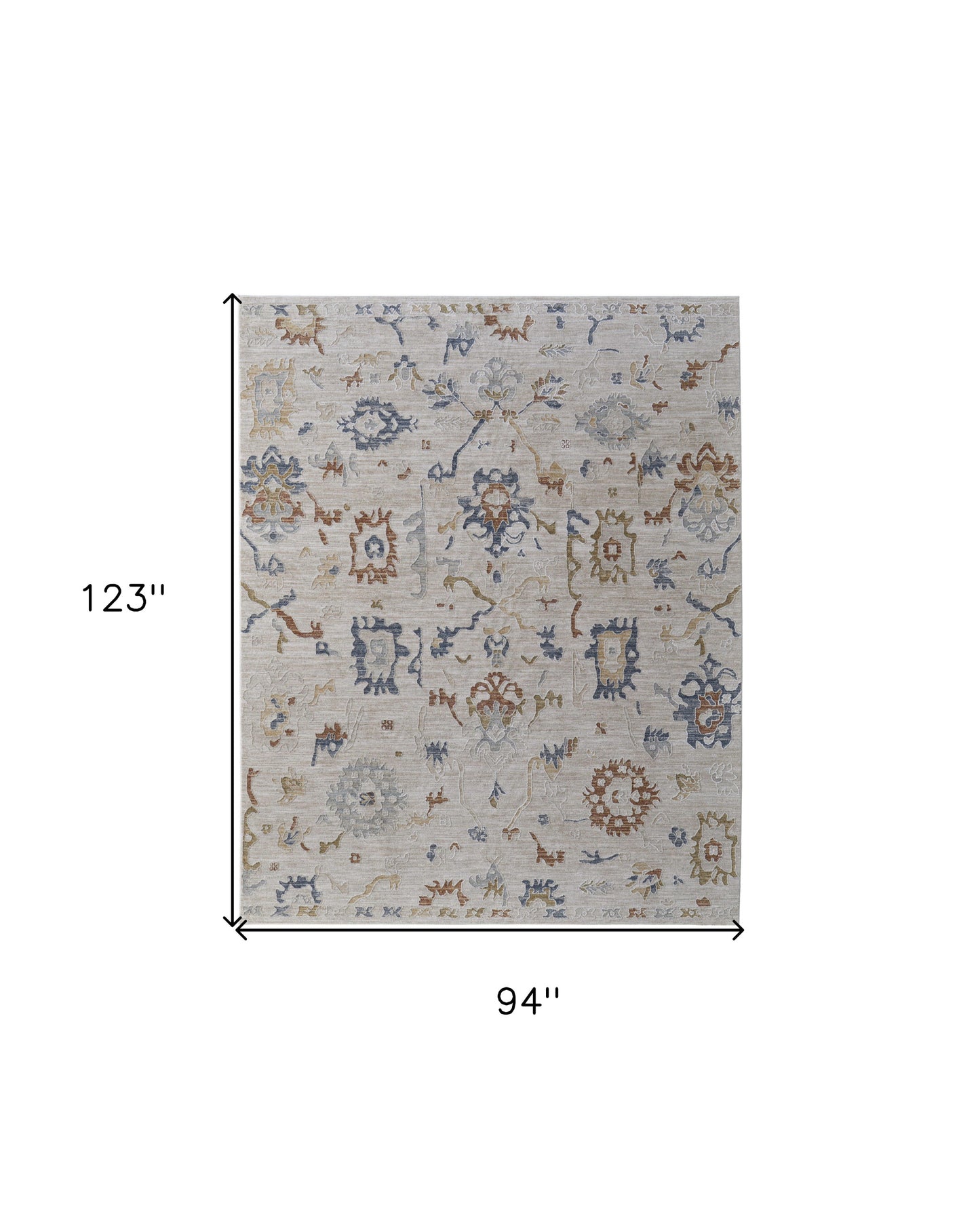 8 x 10 Ivory Blue & Gold Floral Power Loom Rug With Fringe