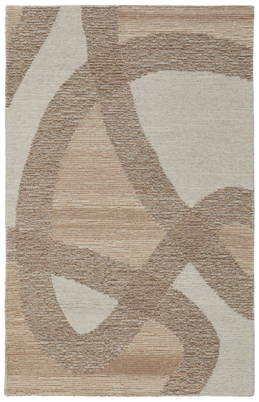 9 x 12 Brown Tan & Ivory Wool Hand Tufted Rug