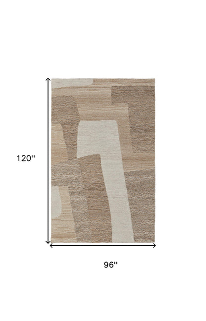 8 x 10 Brown Tan & Ivory Wool Hand Tufted Rug