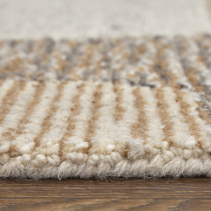 9 x 12 Brown Tan & Ivory Wool Hand Tufted Rug