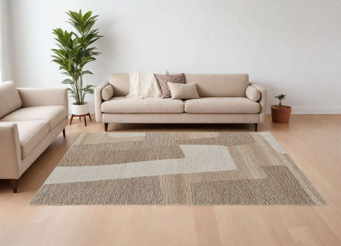 9 x 12 Brown Tan & Ivory Wool Hand Tufted Rug