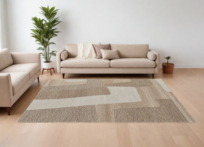 12 x 15 Brown Tan & Ivory Wool Hand Tufted Rug