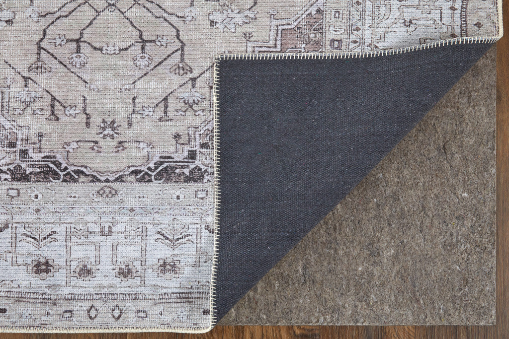 9 x 12 Gray Tan & Ivory Oriental Power Loom Washable Rug