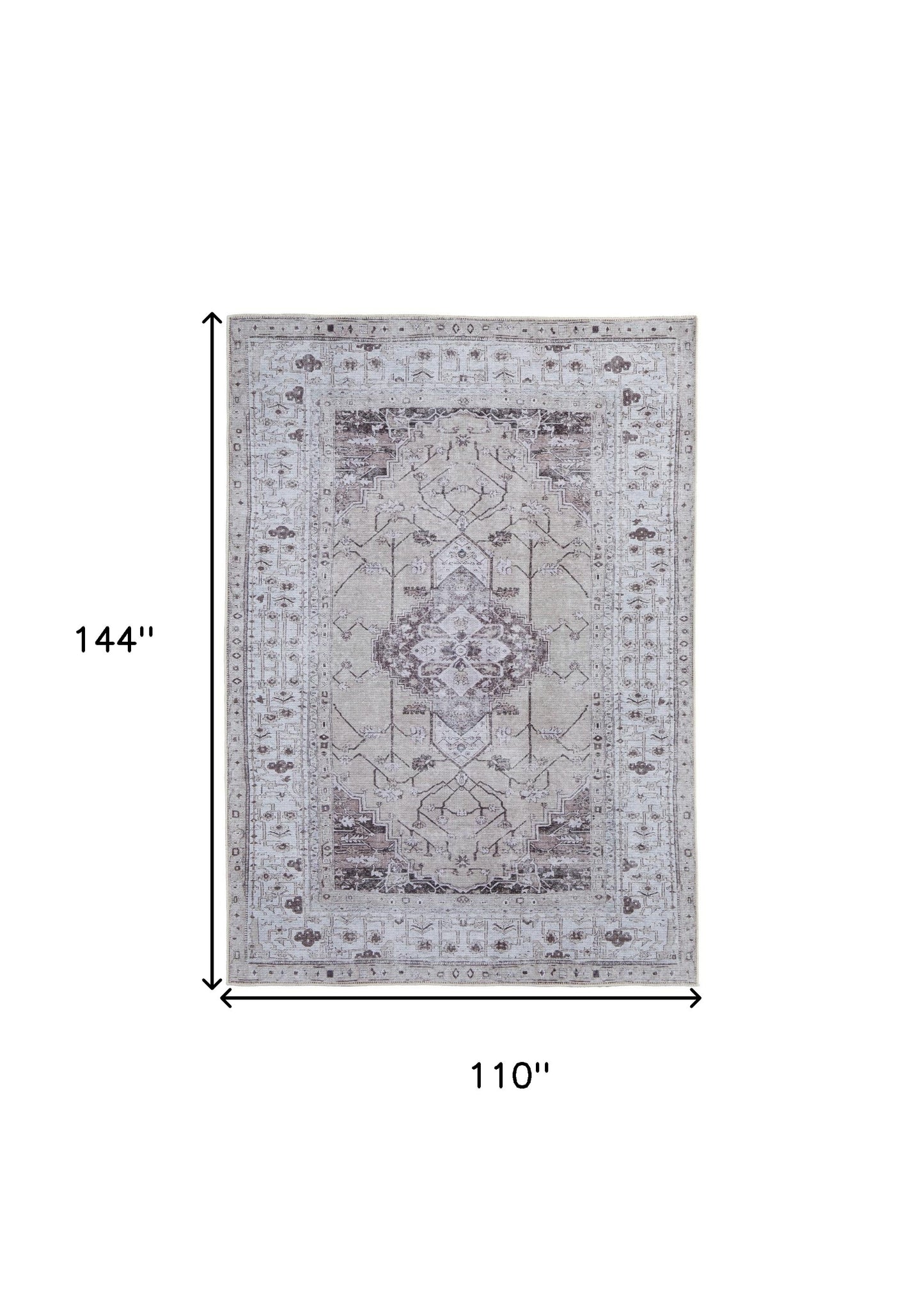 9 x 12 Gray Tan & Ivory Oriental Power Loom Washable Rug