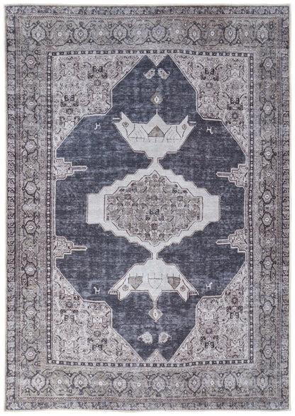 9 x 12 Gray Taupe & Ivory Oriental Power Loom Washable Rug