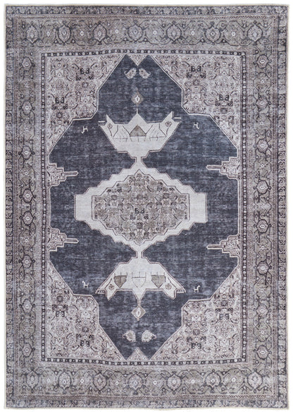 9 x 12 Gray Taupe & Ivory Oriental Power Loom Washable Rug