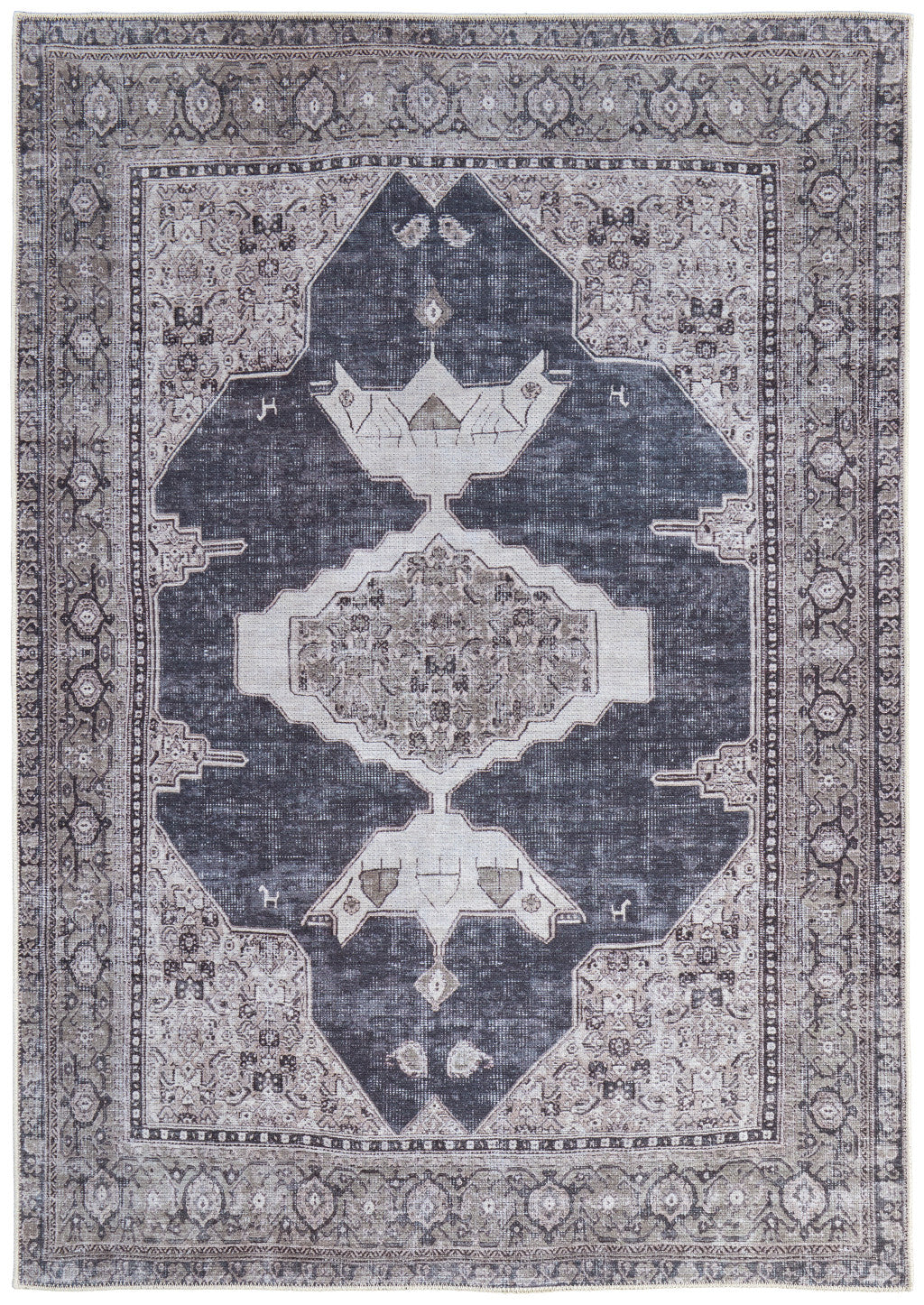 9 x 12 Gray Taupe & Ivory Oriental Power Loom Washable Rug