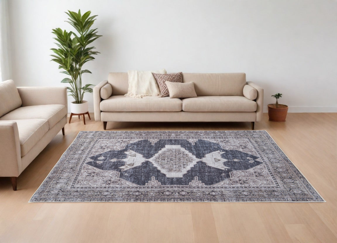 9 x 12 Gray Taupe & Ivory Oriental Power Loom Washable Rug