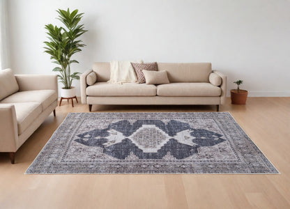 9 x 12 Gray Taupe & Ivory Oriental Power Loom Washable Rug