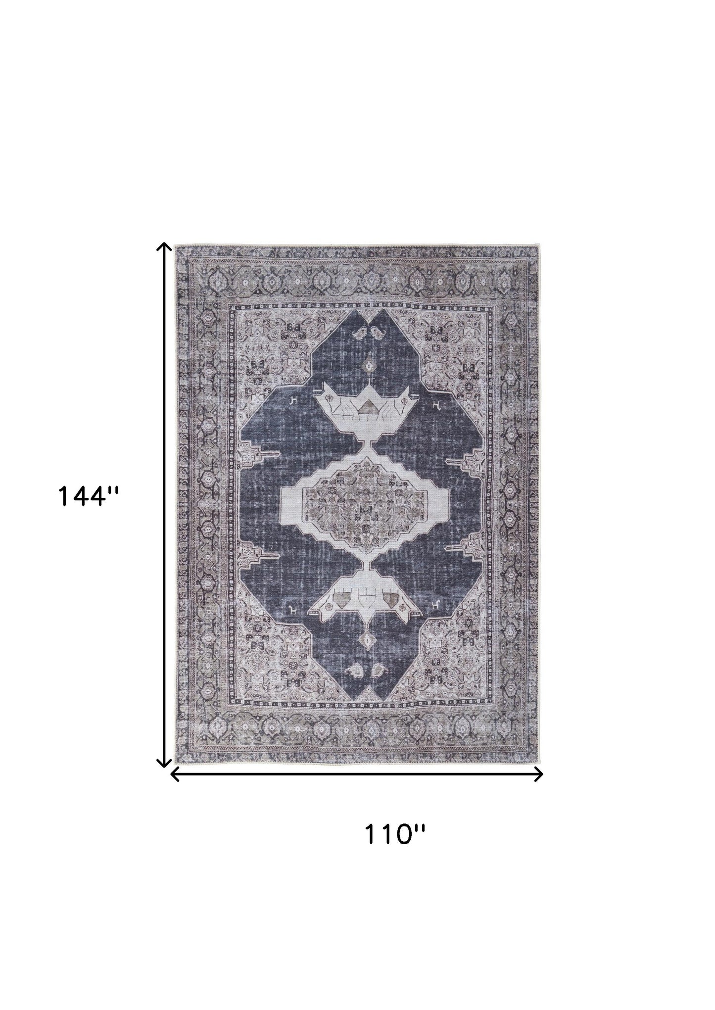 9 x 12 Gray Taupe & Ivory Oriental Power Loom Washable Rug