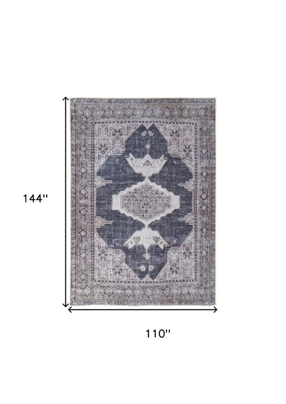 9 x 12 Gray Taupe & Ivory Oriental Power Loom Washable Rug