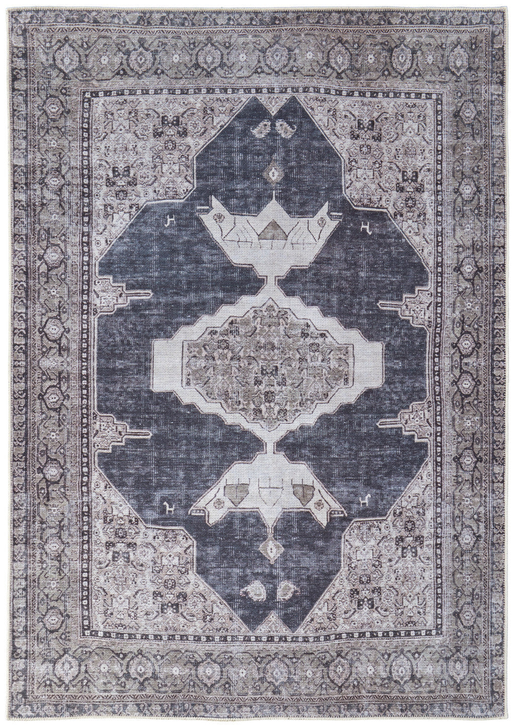 9 x 12 Gray Taupe & Ivory Oriental Power Loom Washable Rug