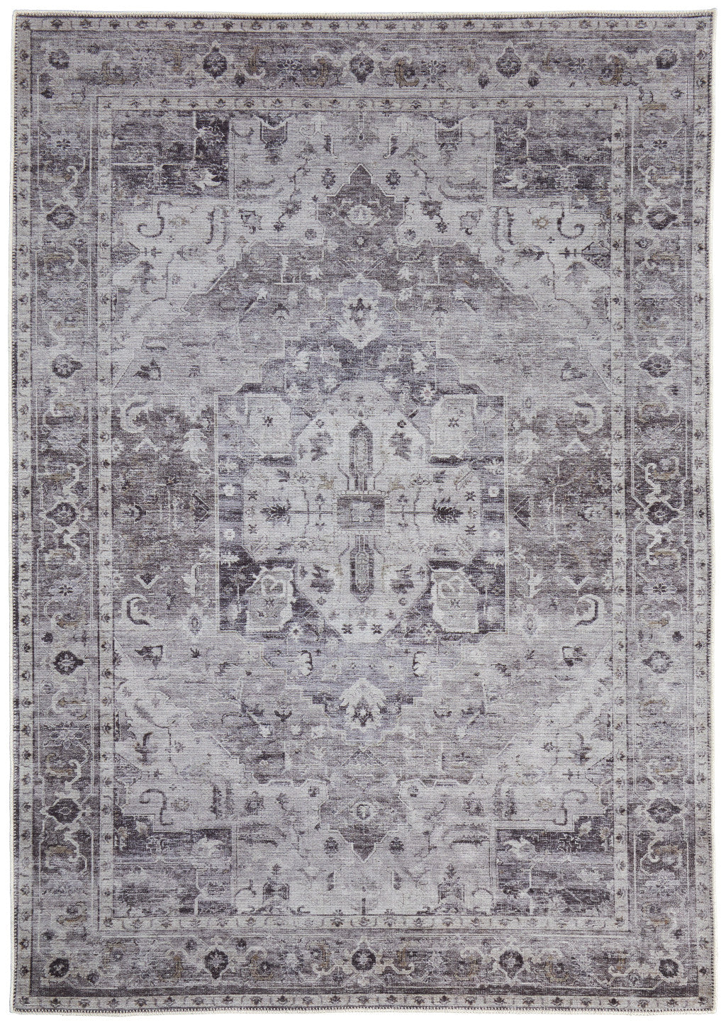 9 x 12 Gray & Ivory Oriental Power Loom Washable Rug