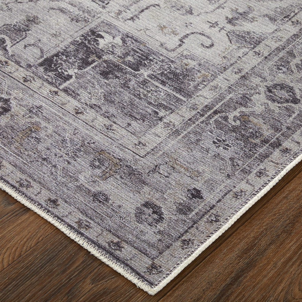 9 x 12 Gray & Ivory Oriental Power Loom Washable Rug