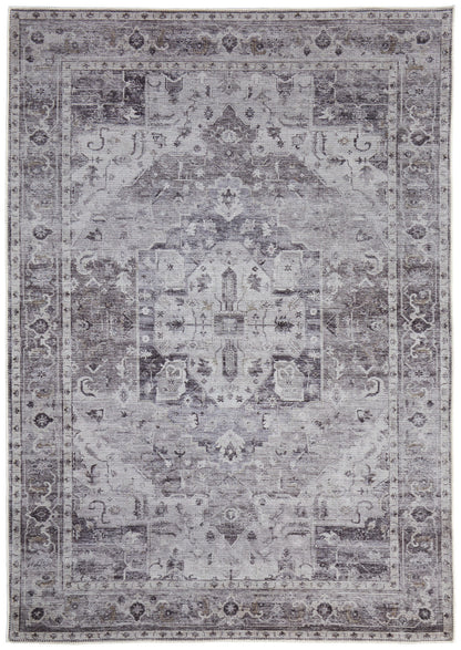9 x 12 Gray & Ivory Oriental Power Loom Washable Rug