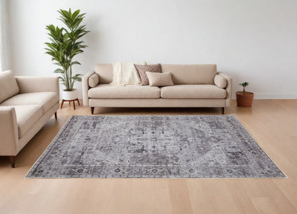 9 x 12 Gray & Ivory Oriental Power Loom Washable Rug