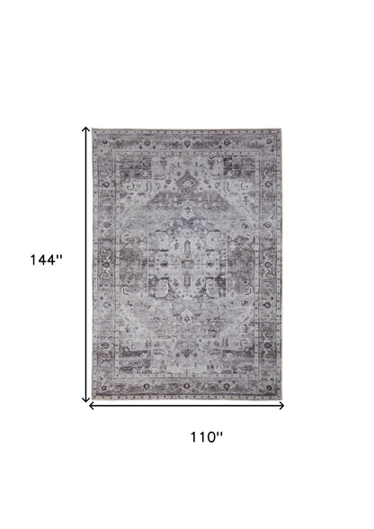 9 x 12 Gray & Ivory Oriental Power Loom Washable Rug