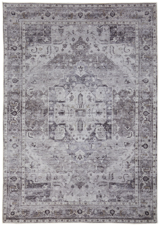 9 x 12 Gray & Ivory Oriental Power Loom Washable Rug