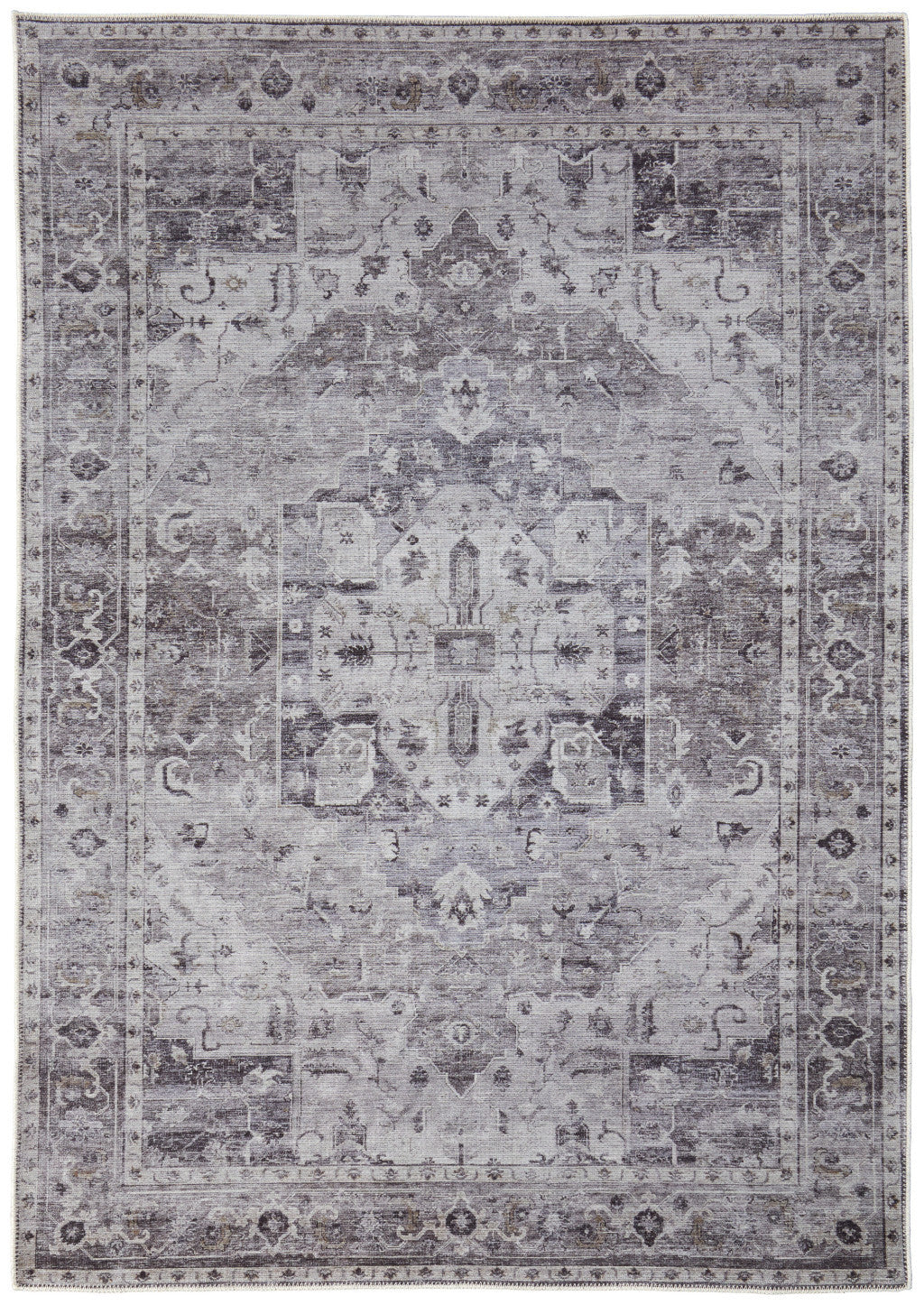 9 x 12 Gray & Ivory Oriental Power Loom Washable Rug