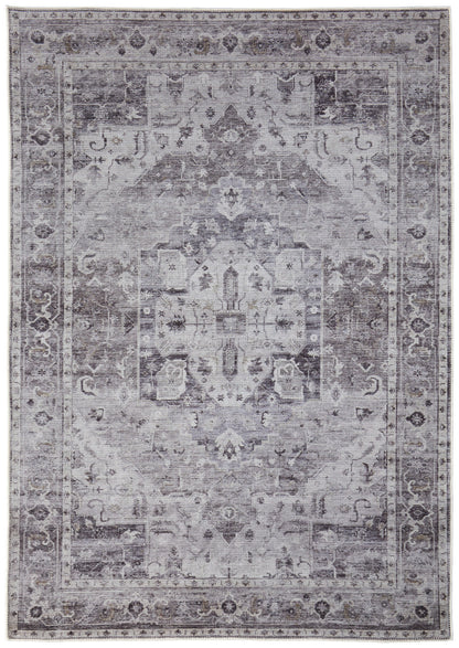 9 x 12 Gray & Ivory Oriental Power Loom Washable Rug