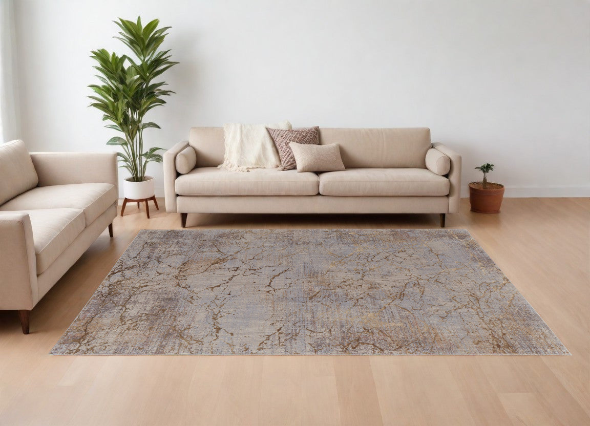 10 x 13 Brown Taupe & Tan Power Loom Rug