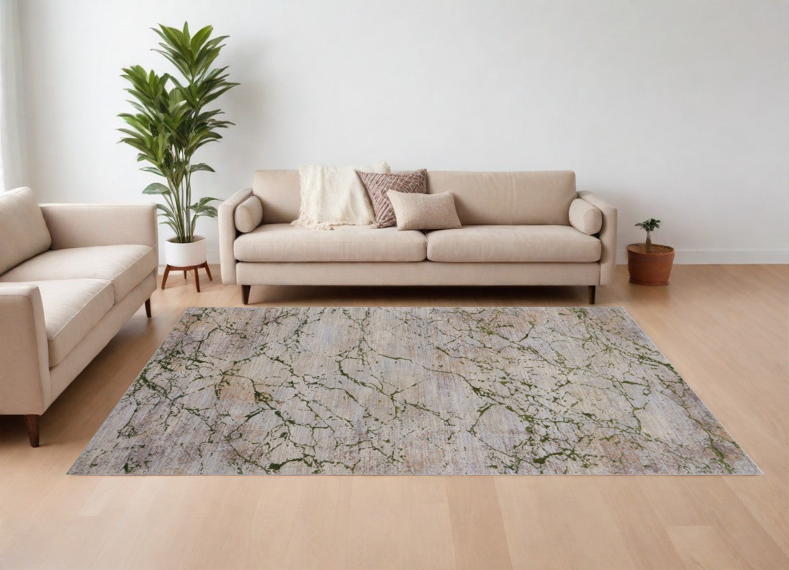 10 x 13 Taupe Green & Tan Power Loom Rug