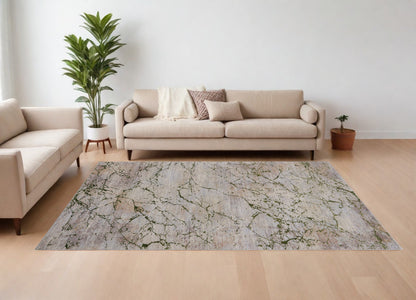 12 x 15 Taupe Green & Tan Power Loom Rug