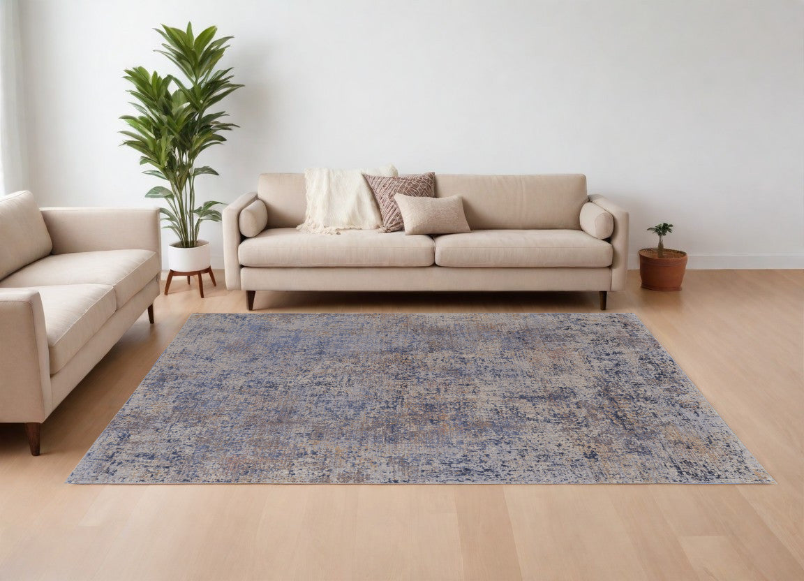 8 x 10 Blue Brown & Tan Power Loom Rug