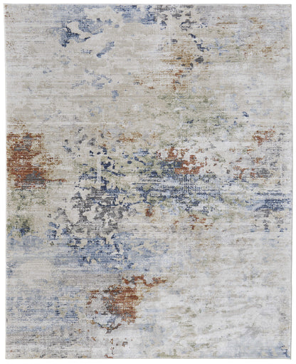 8 x 10 Red Blue & Ivory Power Loom Rug